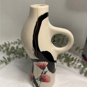 Rachel Joanis X‎ OUI Candle Stick Holder Ceramic Abstract Floral with Handle
